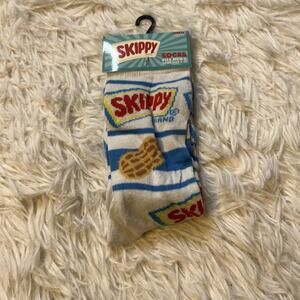Skippy Peanut Men's Novelty Crew Socks 1 Pair Size 6-12 Blue Stretch Polyester